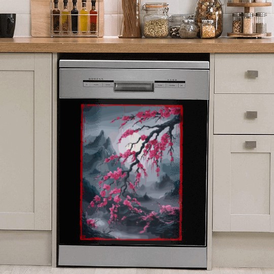 Vintage Cherry Blossom Landscape Graphical Dish Washer Covers