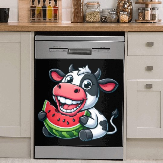 Funny cow bull steer watermelon summer fruit Dish Washer Covers