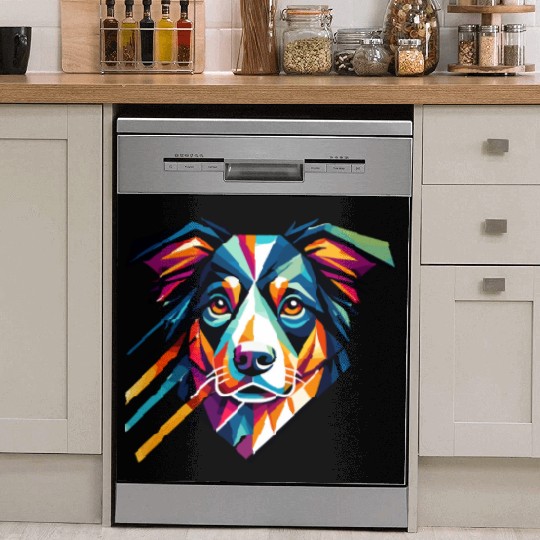 Colorful Geometric Dog Art Australian Shepherd Dish Washer Covers