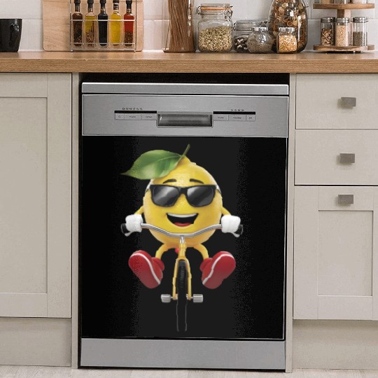 Lemon Cycling On Bike Realistic Dish Washer Covers