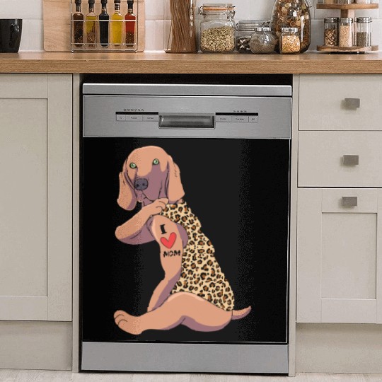 Weimaraner Mom Tattoo Dog I Love Mom Dog Dish Washer Covers