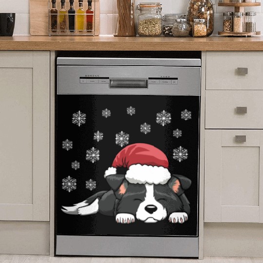 CHRISTMAS SANTA HAT SLEEPING BORDER COLLIE DOG Dish Washer Covers