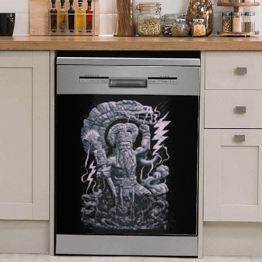 Maya God Mayan Mythology Chaac with Lightning and Dish Washer Covers