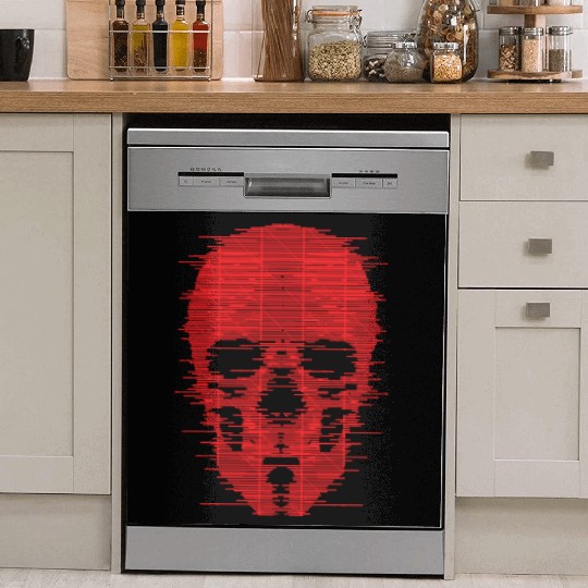 Red Skull Glitch Illustration Dish Washer Covers