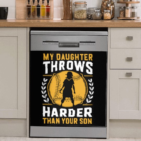 Throw Harder Softball Dad Funny Daddy Father's Day Dish Washer Covers