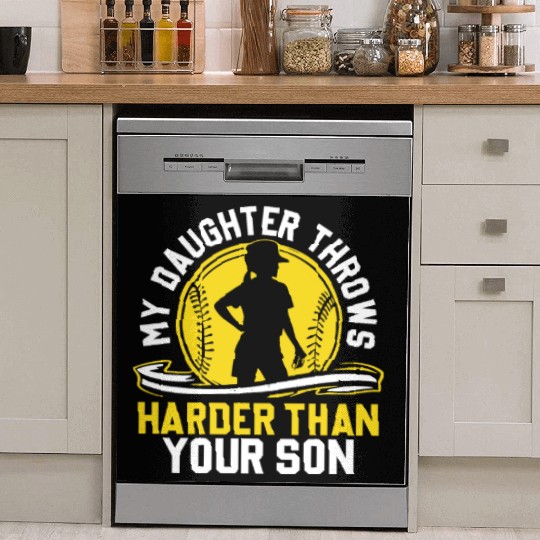 Throw Harder Softball Dad Funny Daddy Father's Day Dish Washer Covers