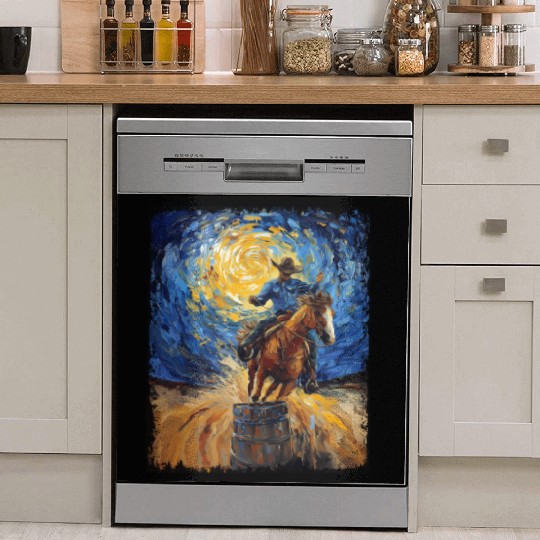 Barrel Racer Barrel Racing Rodeo Starry Night Pain Dish Washer Covers