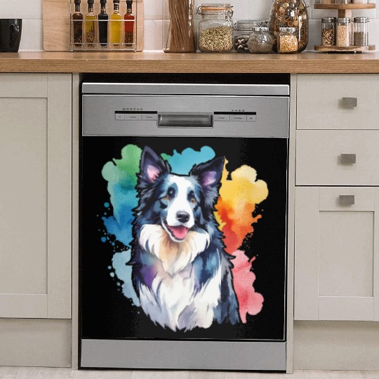 Border Collie Watercolor Dish Washer Covers