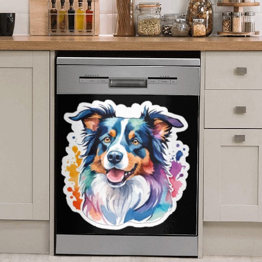 Border Collie Watercolor Dish Washer Covers