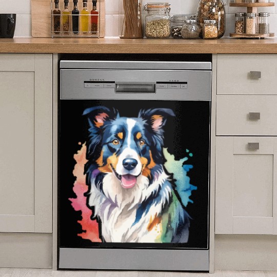 Border Collie Watercolor Dish Washer Covers