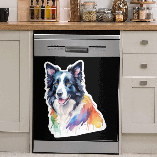 Border Collie Watercolor Dish Washer Covers
