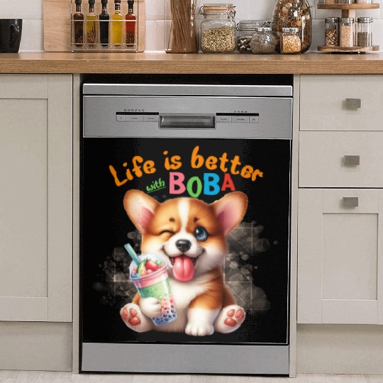 Corgi with BOBA tea Milk TEA Bubble tea Dish Washer Covers