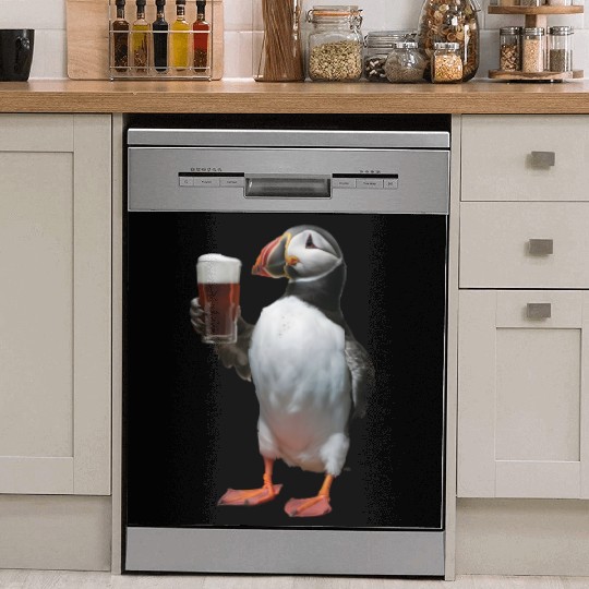 Atlantic Puffin Drinking Beer Realistic Dish Washer Covers
