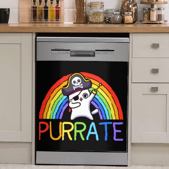 pirate cat dabing purrate cool eye hook patch cat Dish Washer Covers