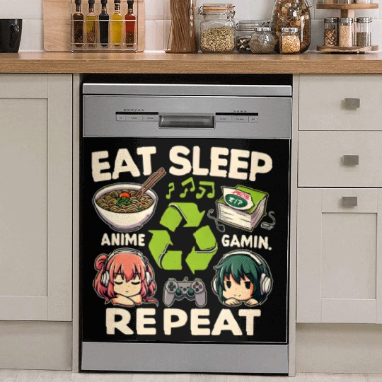 Cute Anime Eat Sleep Anime Repeat Manga Dish Washer Covers