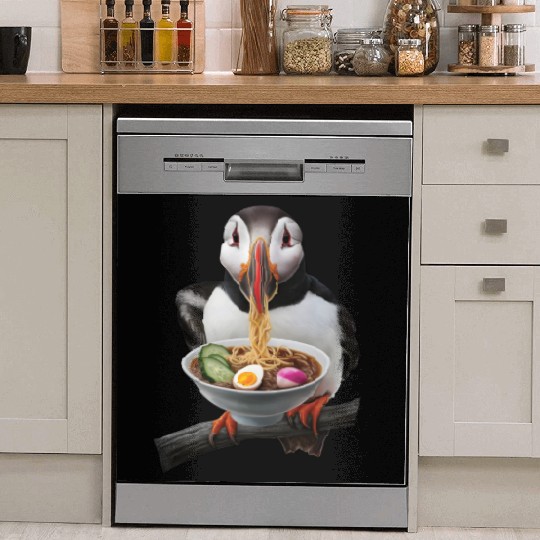 Atlantic Puffin Eating Ramen Realistic Dish Washer Covers