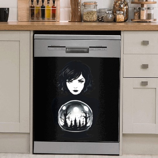 Witchy Woman Gazing into a Crystal Ball Dish Washer Covers