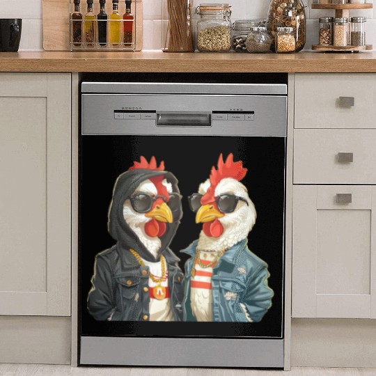 Chickens dressed in stylish streetwear Dish Washer Covers
