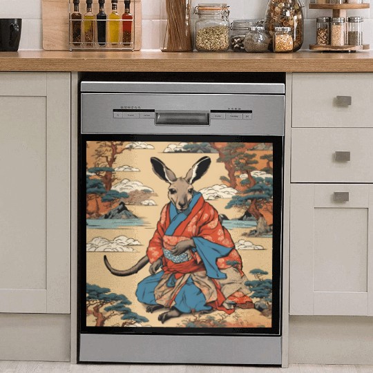 Retro Ukiyo-e Style Kangaroo Caricature Dish Washer Covers