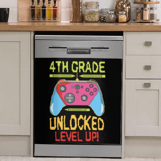 4th Grade Unlocked Level Up Video Gamer Dish Washer Covers Back