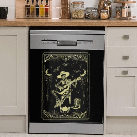 Tarot Card Celestial Cowboy Skeleton Plays Guitar Dish Washer Covers