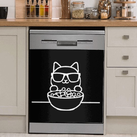Cat Wearing Sunglasses Eating Cereal Dish Washer Covers