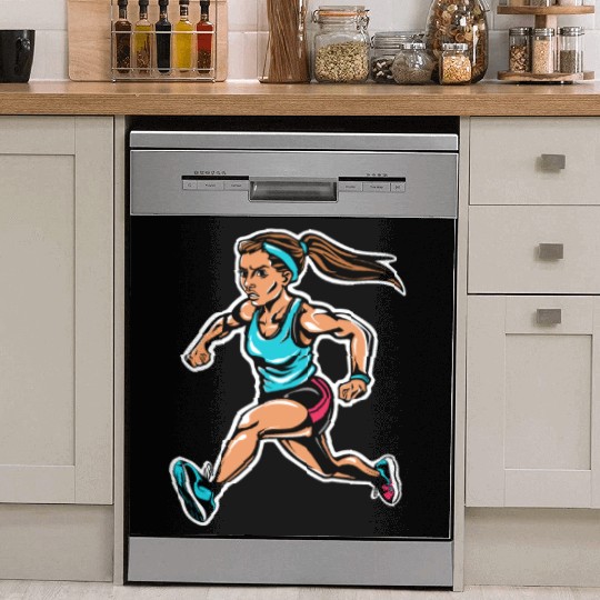 Female Runner Graphic Dish Washer Covers
