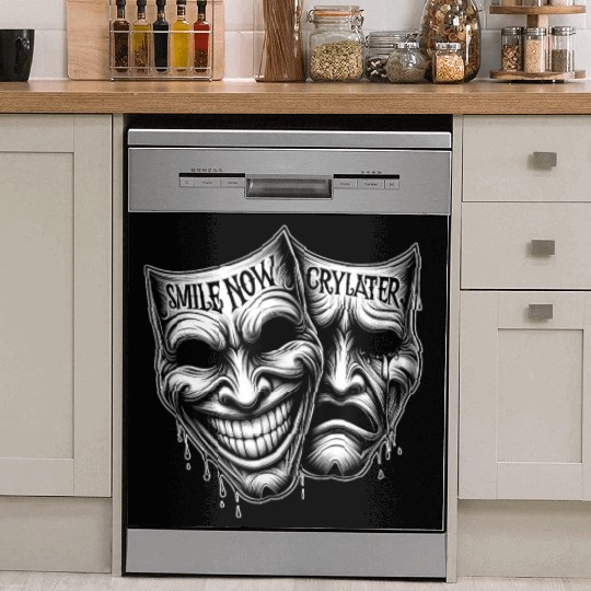 SMILE NOW CRY LATER Drama Masks Payaso Cholo Tatto Dish Washer Covers