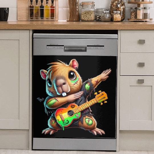 Cute Dabbing Capybara Zombie Squad Guitar Hallowee Dish Washer Covers