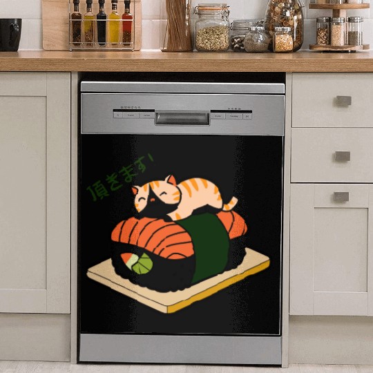 Sushi Cat Adorable Japanese Food Illustration Dish Washer Covers