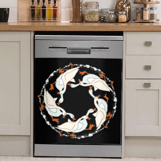 funny geese run, vintage geese run mandala Dish Washer Covers