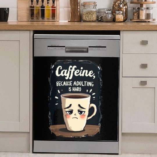 Caffeine Because Adulting Is Hard - Coffee Humor Dish Washer Covers