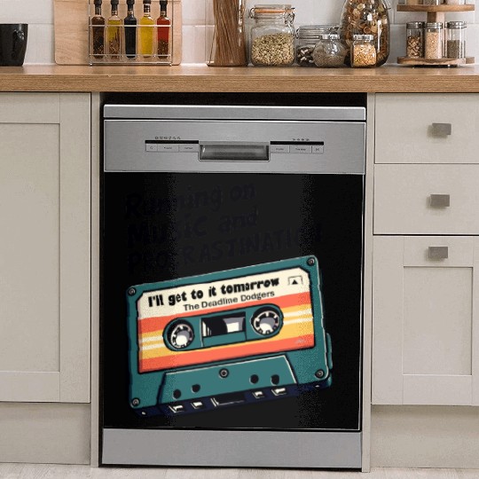 Running on Music and Procrastination - Retro Humor Dish Washer Covers