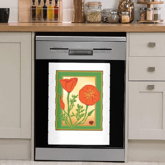 California Poppies illustration poster Dish Washer Covers