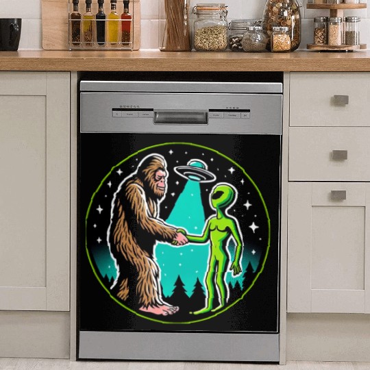 Bigfoot Alien Alliance - Funny Scifi Cryptid Dish Washer Covers