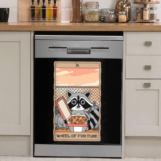 Wheel of Fortune Raccoons Tarot Card Dish Washer Covers