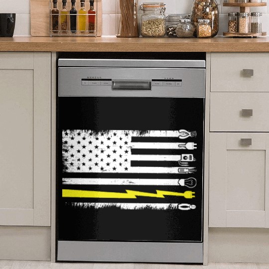 Electrician Electrical Engineer Lineman US Flag Dish Washer Covers