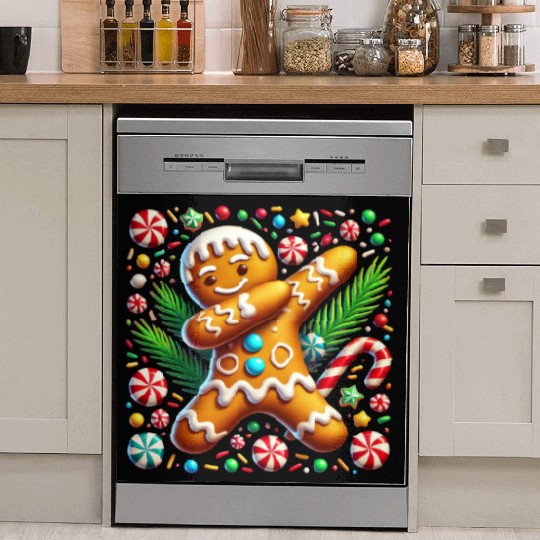Dabbing Gingerbread Cookie Christmas Fun Dish Washer Covers