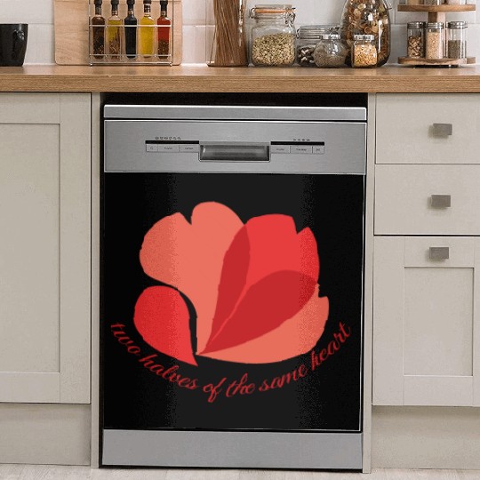 Vintage Botanical Red Poppy Heart Graphic Flower Dish Washer Covers