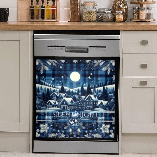 flannel silent night blue and white christmas Dish Washer Covers