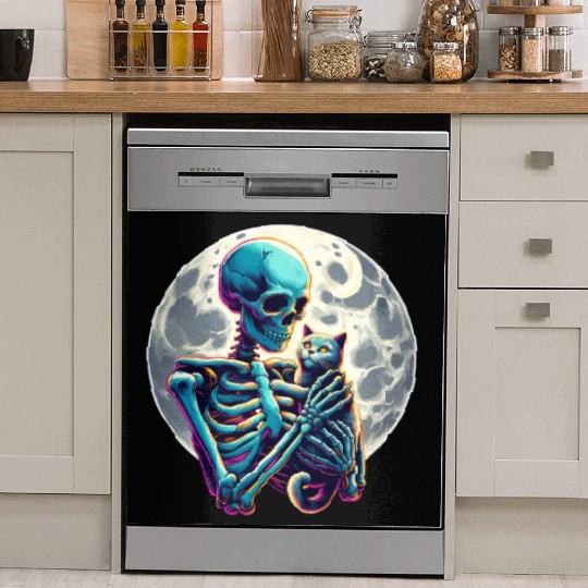 Skeleton Cute Cat Skull Kitty Halloween Dish Washer Covers