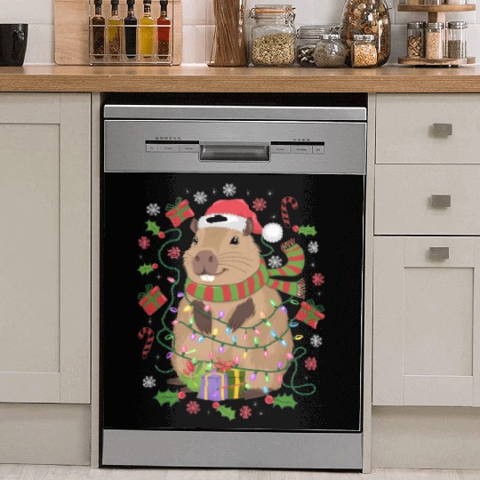 Cute Christmas Capybara - Holiday Lights and Gifts Dish Washer Covers