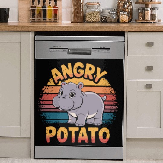 Moo Deng Angry Potato Hippo Humor Design Dish Washer Covers