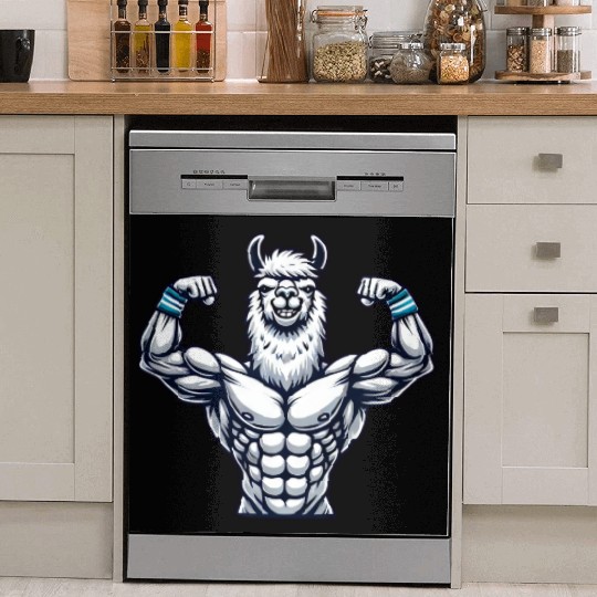 Strong muscular llama alpaca fitness bodybuilder Dish Washer Covers