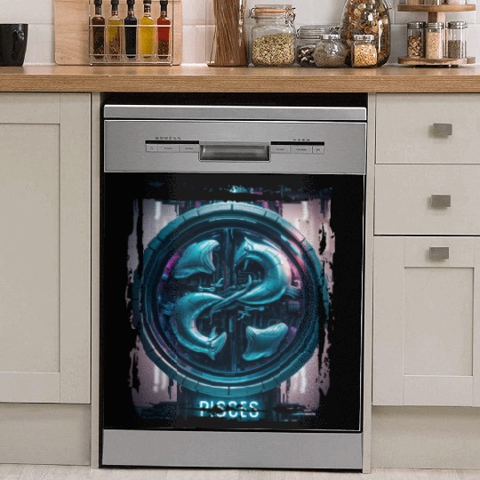 Zodiac sign Pisces in cyberpunk era Future Dish Washer Covers
