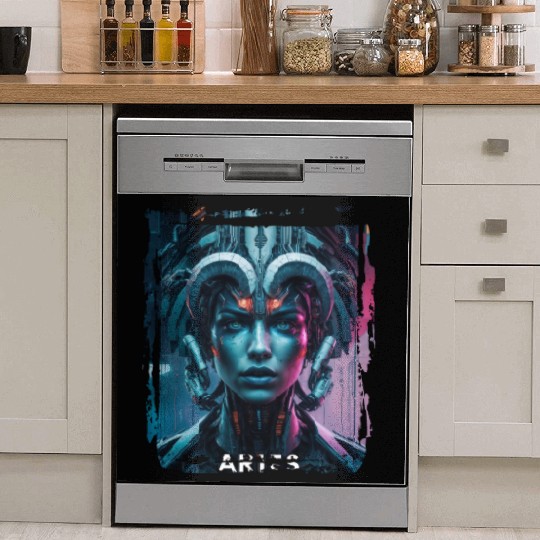 Zodiac sign Aries in cyberpunk era Future Dish Washer Covers