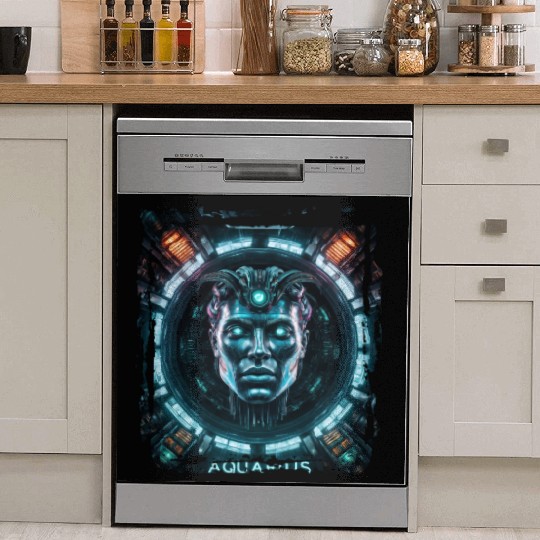 Zodiac sign Aquarius in cyberpunk era Future Dish Washer Covers