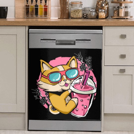 Kitten Kawaii Boba Milk Tea Drinking Cat Dish Washer Covers