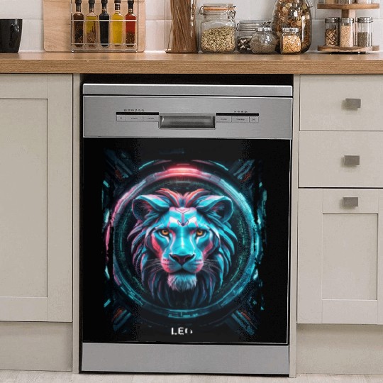Zodiac sign Leo in cyberpunk era Future Dish Washer Covers