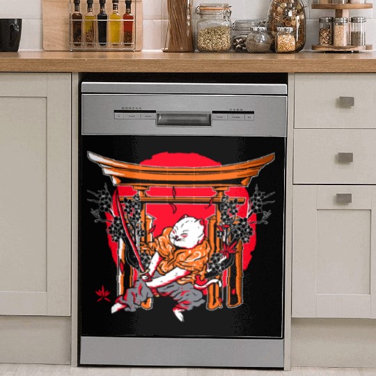 Kanji Japan Katana Ninja Cat Samurai Dish Washer Covers